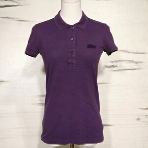 Lacoste Polo Shirt Womens Size 34 Purple Short Sleeve Golf Classic Three Button